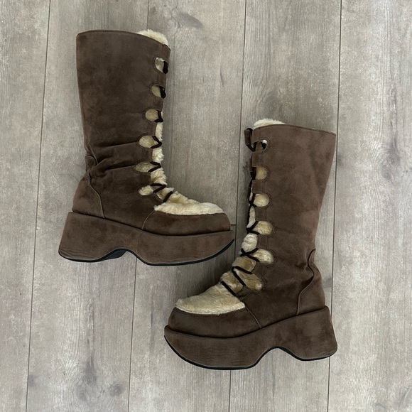 Gorgeous Vintage Suede Platform Furry Lace Up Winter Boots EUC size 9.5 - Picture 10 of 15